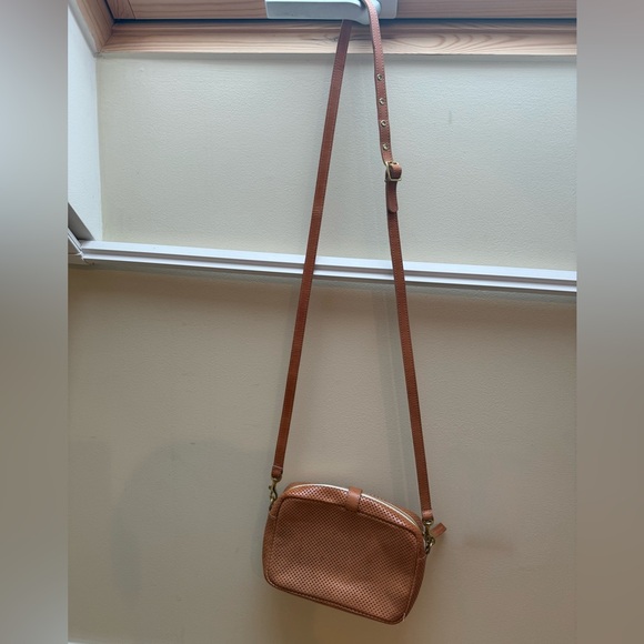 Clare V. Mini Sac Crossbody Bag, Leather Perforated Tan Color - Picture 10 of 14